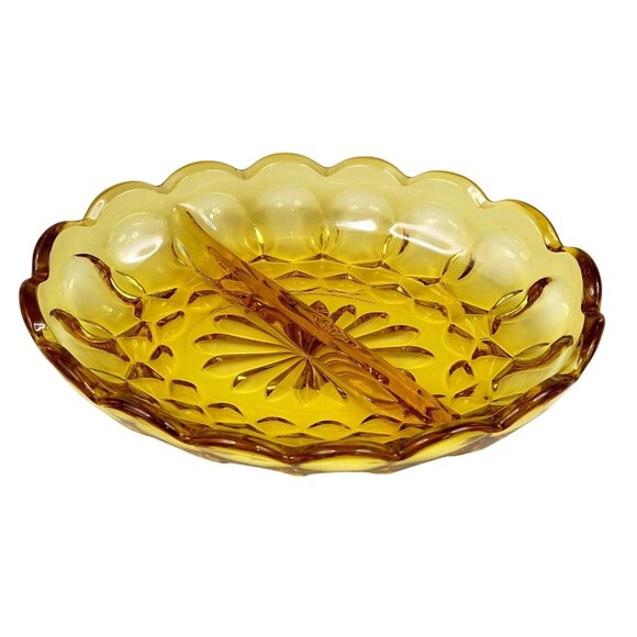 Anchor Hocking Fairfield Amber 7" 2-Part Oval Relish Dish - 1970s Glassware - Picture 2 of 4